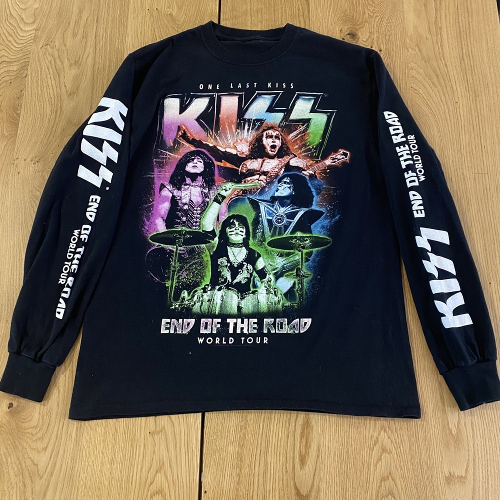 KISS One Last Kiss Shirt Mens Small Long Sleeve End Of The Road Tour Gildan Tee*
